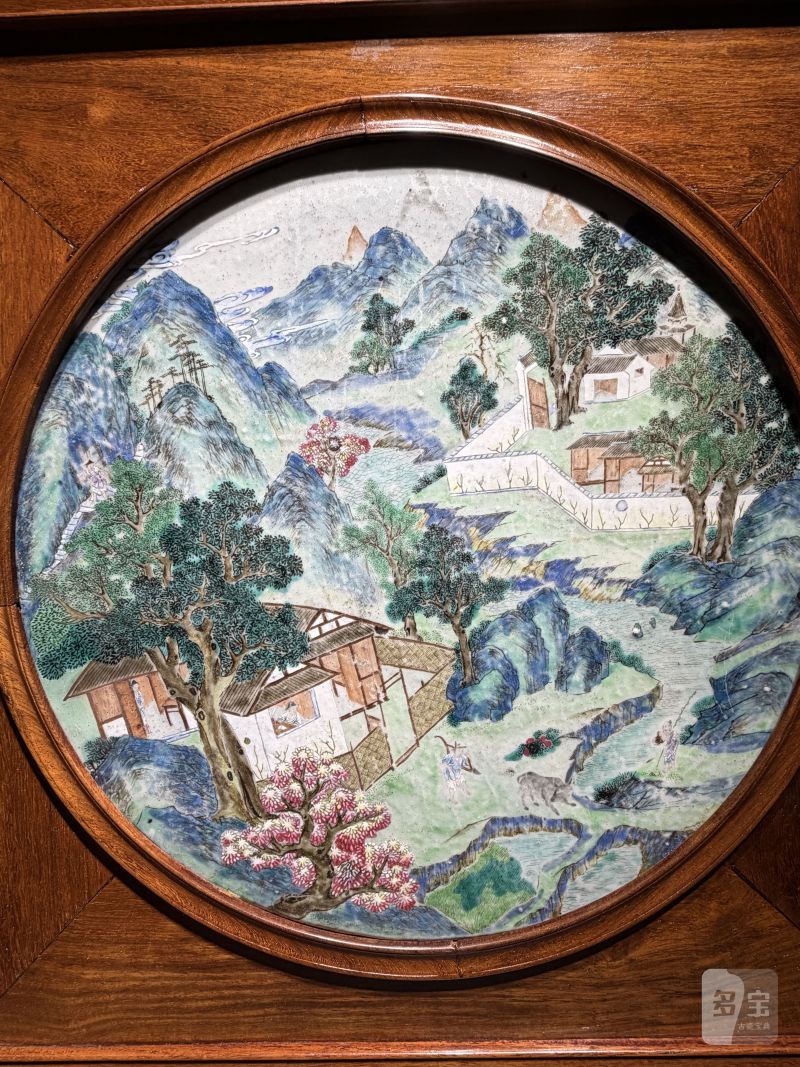 清乾隆 粉彩“渔樵耕读”图圆形瓷板 - 图6